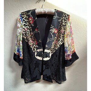 Vintage Violet Kay Kimono Blouse Jacket Multi Black Floral Lace Petite Large